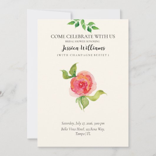エレガントな花のウェディング ブライダル シャワー 招待状 (正面)