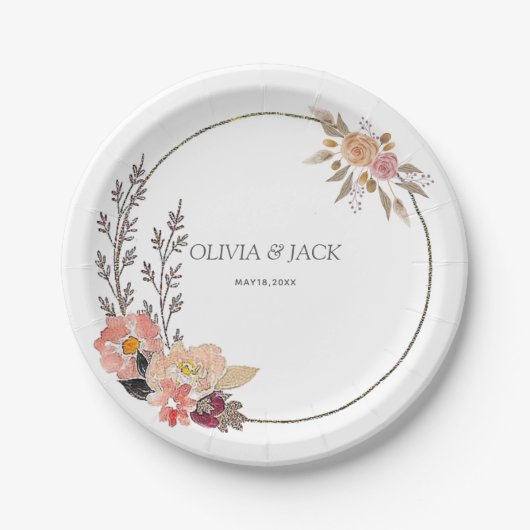 エレガントな花のウェディング ペーパープレート (正面)