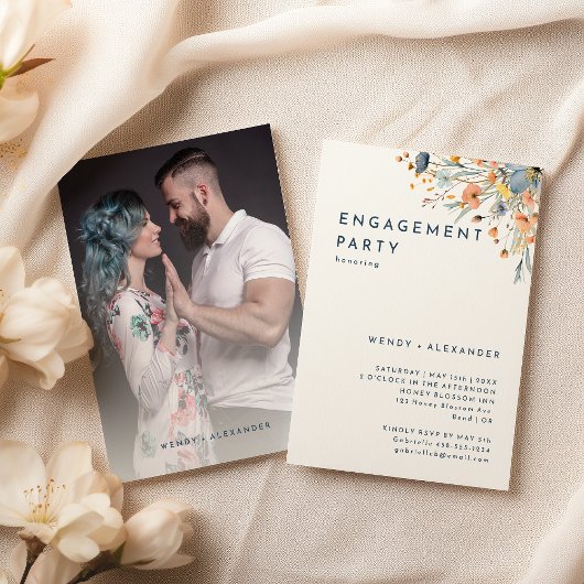 **エレガントな花のエンゲージメントパーティーの写真** 招待状