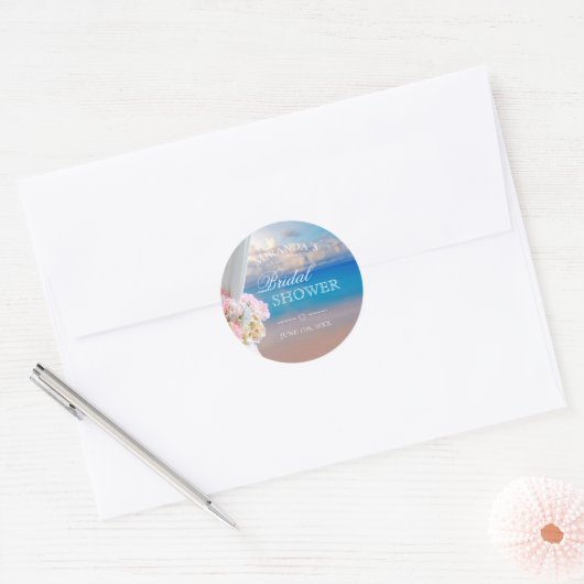 エレガントな花のオーシャンビーチサマーウェディングシャワー ラウンドシール (封筒)