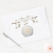 エレガントな花のオーバルウェディングステッカー - 「愛」 デジ 楕円形シール (封筒)