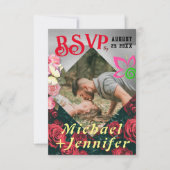 エレガントな花のカスタム写真ウェディング返信カード 出欠カード (正面)