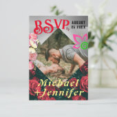 エレガントな花のカスタム写真ウェディング返信カード 出欠カード (スタンド正面)