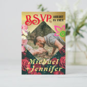 エレガントな花のカスタム写真ウェディング返信カード 出欠カード (スタンド正面)