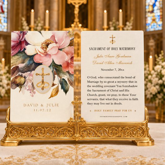 エレガントな花のカトリック結婚式の祈りカード