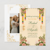 エレガントな花のガーランドマンダップ ウェディング 招待状 (正面/裏面)