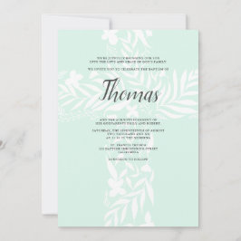 エレガントな花のキリスト教十字架 ミントグリーン 洗礼 招待状