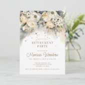 エレガントな花のクリームゴールドの退職パーティー 招待状 (スタンド正面)