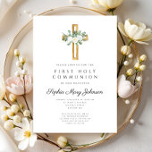 エレガントな花のクロス ガール ファースト ホーリー コミュニオン 招待状