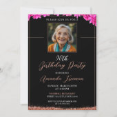 エレガントな花のグリッター90歳の誕生日 招待状 (正面)