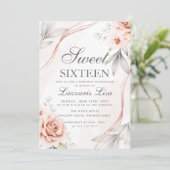 エレガントな花のグリッター スウィート シックスティーン 16歳の誕生日 招待状 (スタンド正面)