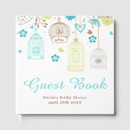 エレガントな花のグリーンとブルーのブライダルシャワー ゲストブック