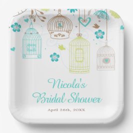 エレガントな花のグリーンとブルーのブライダルシャワー ペーパープレート