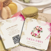 エレガントな花のケーキデザイン（ゴールドアクセント付き） スクエア名刺