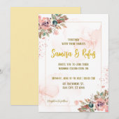 エレガントな花のゴールドの結婚式招待状 招待状 (正面/裏面)