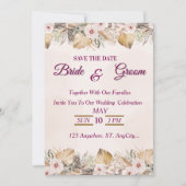 エレガントな花のゴールドの結婚式 招待状 (正面)