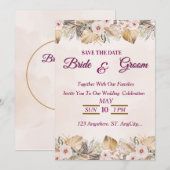 エレガントな花のゴールドの結婚式 招待状 (正面/裏面)