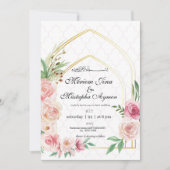 エレガントな花のゴールドアーチムスリムウェディング 招待状 (正面)