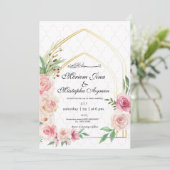 エレガントな花のゴールドアーチムスリムウェディング 招待状 (スタンド正面)