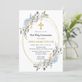 エレガントな花のゴールドクロス ファーストコミュニオン 招待状 (スタンド正面)