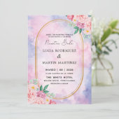 エレガントな花のゴールドパープル水彩画 私たちの結婚式 招待状 (スタンド正面)