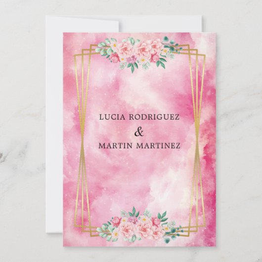 エレガントな花のゴールドピンク水彩画 私たちの結婚式 招待状 (裏面)