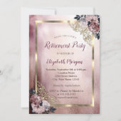 エレガントな花のゴールドフレーム引退 招待状 (正面)