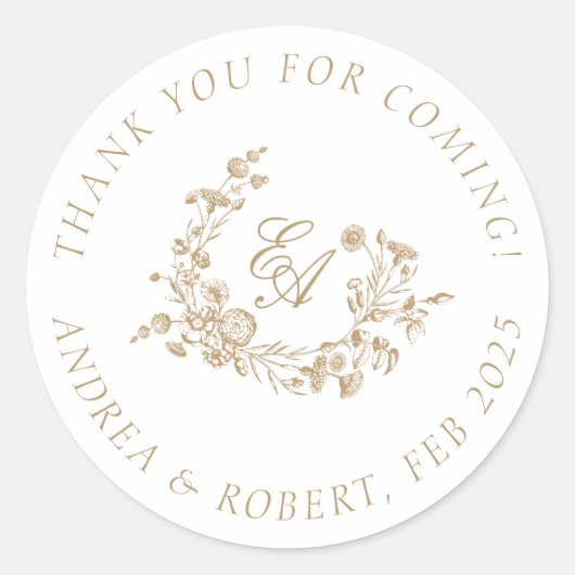エレガントな花のゴールド お越しいただきありがとうございます ラウンドシール (正面)