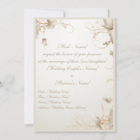 エレガントな花のゴールド シックなガラの招待状 招待状 (正面)