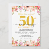 エレガントな花のサプライズ 50周年記念結婚式 招待状 (正面)