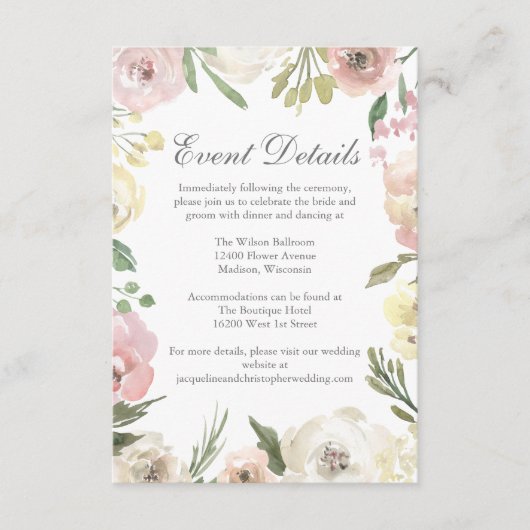 エレガントな花のサマーウェディングの詳細 エンクロージャーカード (正面)