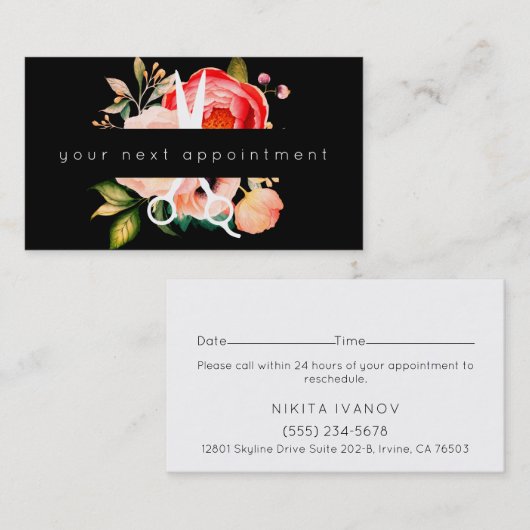 エレガントな花のサロンはロゴのアポイントメントを切ります 名刺 (正面/裏面)