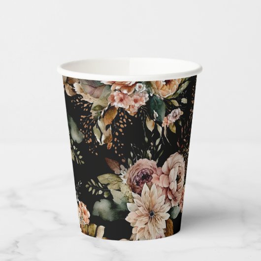 エレガントな花のスイート16 | ブラック&ブラッシュパーティー 紙コップ (左)