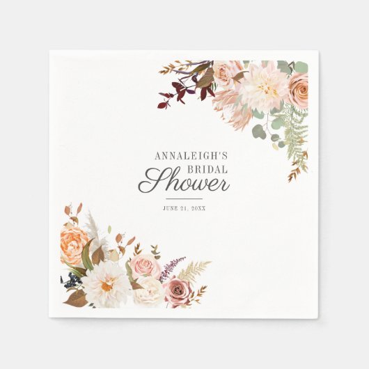 エレガントな花のスクリプト ウェディングシャワーペーパー スタンダードカクテルナプキン (正面)