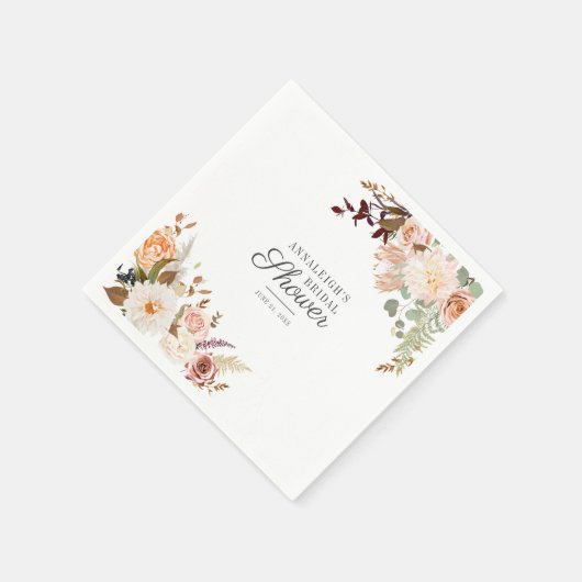 エレガントな花のスクリプト ブライダルシャワーの紙 スタンダードカクテルナプキン (角)