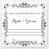 エレガントな花のスクロール、アドバイスと願い スクエアペーパーコースター (正面)