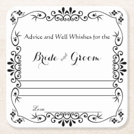 エレガントな花のスクロール、アドバイスと願い スクエアペーパーコースター