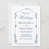 エレガントな花のセージ ブルー スタイリッシュなウェディング 招待状 (正面)