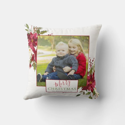 エレガントな花のタイポグラフィの写真の記念品の休日 クッション (裏面)