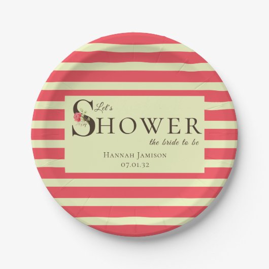 エレガントな花のタイポグラフィー コーラルグリーンシャワー ペーパープレート (正面)