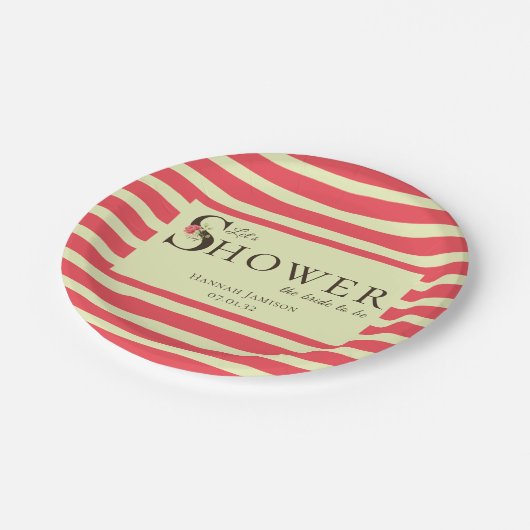 エレガントな花のタイポグラフィー コーラルグリーンシャワー ペーパープレート (アングル)