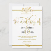 エレガントな花のタイポグラフィー ゴールドホイルの結婚式 招待状 (正面)