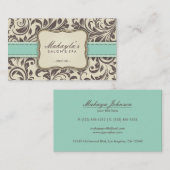 エレガントな花のダマスク織モダンなブラウン、緑及びベージュ色 名刺 (正面/裏面)