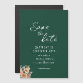 エレガントな花のダークグリーン Save the Date マグネット招待状 (正面/裏面)