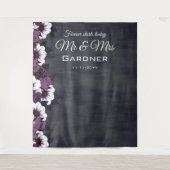 エレガントな花のダークパープルの結婚式写真用背景 タペストリー (正面)