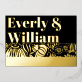 エレガントな花のデコモダンゴールドウェディングFo 箔招待状 (正面)