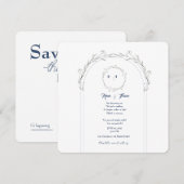 エレガントな花のデザインの結婚式の告知カード - フラットタイプのウェディングカード セーブザデート (正面/裏面)
