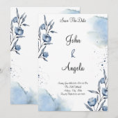 エレガントな花のデザインの結婚式招待状「Save The Date」 招待状 (正面/裏面)