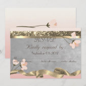 エレガントな花のデザインの返信カード 招待状 (正面/裏面)