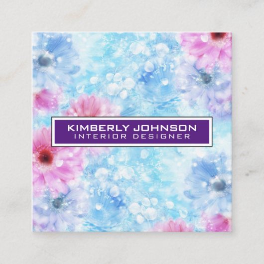 エレガントな花のデザイン ミニマル 編集可能 スクエア名刺 (正面)